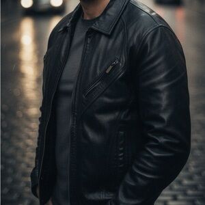 Vintage C&A Sheepskin Nappa Leather Jacket Size 52 Black Bomber Moto Germany